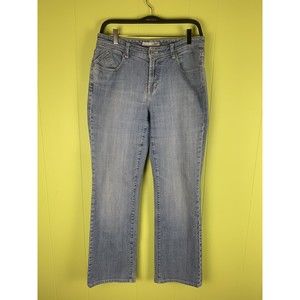 Chicos Platinum Jeans 0.5 Blue Denim Embroidered Pockets Straight Leg Stretch